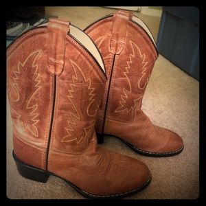 Brown, real-leather cowboy boots.